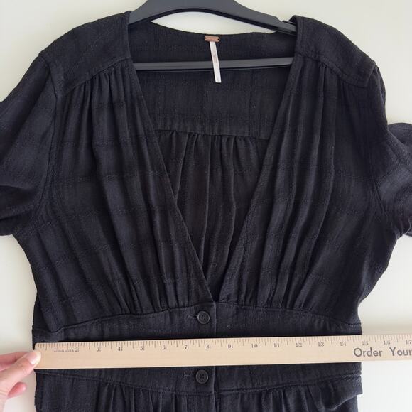 Free People Jumpsuit Small Linen Blend Wide Leg True Lovin One Piece V Neck Boho - Picture 10 of 11